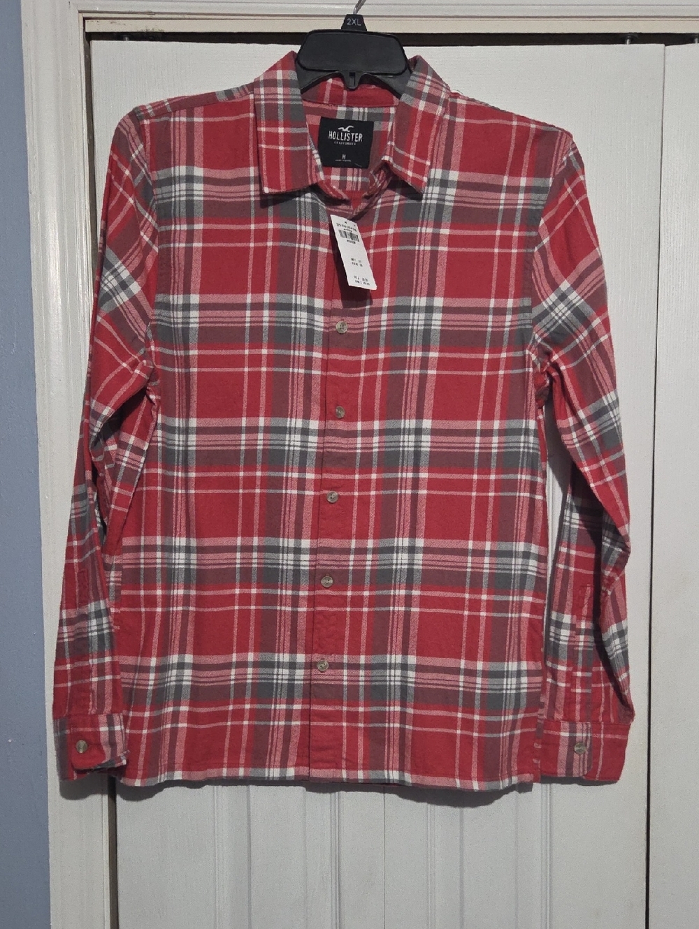 Hollister Red and Gray Plaid Button-Down Shirt